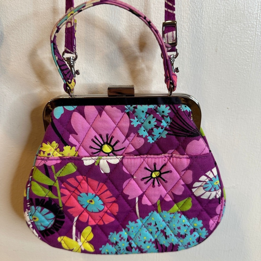 Vera Bradley Plum Crazy Floral Quilted Kisslock Crossbody Bag Purple Butterfly